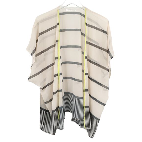 2/$30 FORTUNE Swimwear Cover Up One Size Kaitlin Pom Pom Kimono Cream Neon - Picture 3 of 7